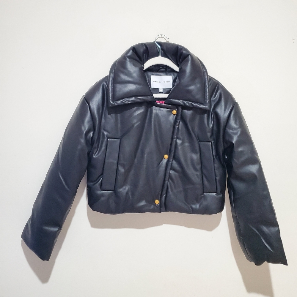 REBECCA MINKOFF Cropped Padded Moto Jacket Size M - Picture 4 of 8